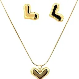 k-vira jewells Anti-Tarnish Heart Design Gold Plated Necklace & Earrings Set for Women | Elegant Glossy Finish Jewelry Set | Lightweight Everyday Wear-picture-10