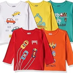 amazon brand - jam & honey Baby Boy's Full Sleeves 100% Cotton Printed Regular Fit T-Shirts | New Born Baby Clothes-0 to 24 Months (Pack of 5)-picture-15