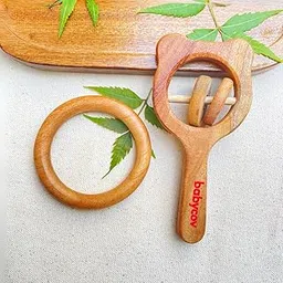Babycov Natural Neem Wood Teether Set for Babies | Organic Teething Toy for Newborns (0–12 Months) | Eco-Friendly, BPA-Free, Wooden Teether Gift Combo for Infant Gifting & Pain Relief (HRattle + Ring)-picture-39