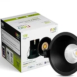 EcoEarth Neo WiFi Smart Led Trimless COB Downlight 12-Watt Compatible with Alexa and Google Home | Warm to Cool Feel | Black Housing | Pack of 1 image 1