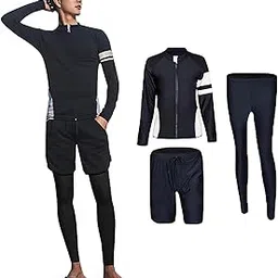 foveitaa Men's Rash Guard, Fitness Swimsuit, Top and Bottom Set, Long Sleeve, Open Front, Leggings, Surf Pants, Fitness, Men's, 3-Piece Set, UV Protection, Hot Springs, Beach, Swimming, Swimming-picture-46