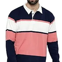 maniac Mens Polo Neck Auto Striped Full Sleeve Cotton Slim Fit T-Shirt-picture-39