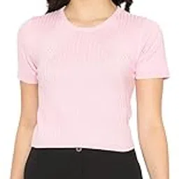 madame Ribbed Solid Knitted Crop Top for Women-picture-10