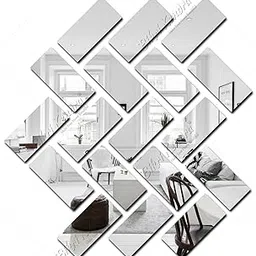 Chote Mote Seller - Rectangle Mirror Stickers for Wall, Acrylic Mirror Decor, Stickers for Hall, Bed Room, Kitchen (Silver, Pack of 20)-picture-33