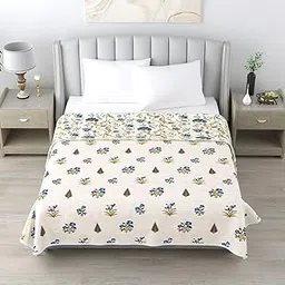 THREADHEAVEN Cotton Dohar – 82x54 Inch Lightweight AC Blanket | Soft, Breathable Fabric | Classic Ivory Leaf & Bloom-picture-10