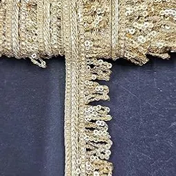 Mezin 1.25 inch RIMZIM Siquance Fringes Tassel Decorative Lace Ribbon Festival Bridal Dupatta Lehenga, Saree, Anarkali, Indian Sari Border (Pearl Mate)-image-29