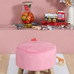 ShadowKart Ottoman Kids pouffe Small Stool for Baby Chair Study Table Stool for Kids Room Baby Sofa Stepstool Children Cartoon Wooden Stools, 14x11 Inch, Baby Pink-image-23