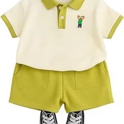 pop street kids Baby Boy Bear Shorts Set | Trendy & Comfortable (Color-: Cream) (size:-5.5-6.5Years)-picture-41