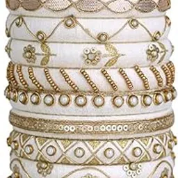 Gohar off white golden beads Bangles, Handcrafted Cotton Thread Bangle Set forWomen & Girls (12 Bangles)-image-76