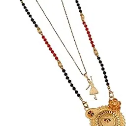 Women's Gold Plated Peacock Motif Mangalsutra with Enamel Work and Ballerina Pendant Layered Necklace Set, Traditional Black Beaded Indian Wedding Jewelry-MD-073-image-12
