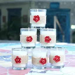 Kaameri Bazaar Set of 6 White Votive Candles, Clear Glass Filled Unscented Palm Wax Candle for Home Décor Weddings Spa Holidays Party and DIY Diwali Christmas.-picture-11