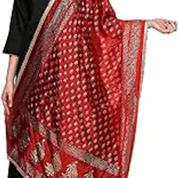 dupatta bazaar Women's Gold Printed Red Silk Dupatta, free size-picture-17