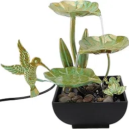 Jiawu Living Room Water Fountain Decor Fountain Water Decoration Relaxation LED Light Small Bird Leaf Shape for Office-picture-51