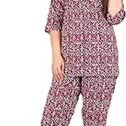 Women's Printed Night Suit Set/Top and Pyjama Set for Women and Girls/Cusal House Wear-image-92