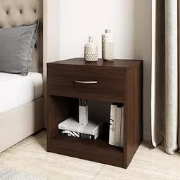 Parul Furniture and Decorators Engineered Wood Walnut Finish Contemporary Bedside Table with Drawer (Brown)-picture-35