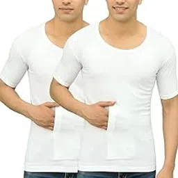 Men's Cotton Vest Innerwear, Regular Fit, Round Neck Half Sleeve with Pocket, 100% Combed Cotton (Pack of 2)-picture-38