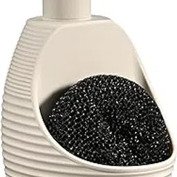 zuxzmj Kitchen Soap Dispenser with Sponge Holder – Beige 2-in-1 Pump Dispenser for Dish & Hand Soap at Sink-image-1