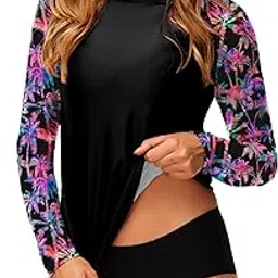 deerose Women UPF 50+ Rash Guard Printed Swim Shirts Surf Swimwear Top-picture-13