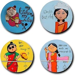 Printed MDF Wooden Tea Food Quotes Funny & Intellectual Fridge Magnets - Set of 4 (Color-1)-image-3