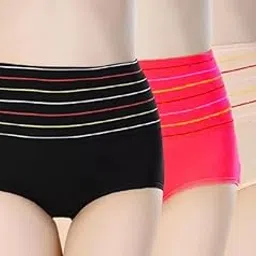 Women's Cotton Blend Bikini (Panty (P3)-Black-Pink-Beige_XL)-image-98