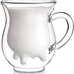 Teemall Handcraft Borosilicate Glass Cup - Cute Calf and Half Transparent Heat-resisting & Double-layer Cow Milk Cup - Milk Creamer Pitcher 250ml-picture-58