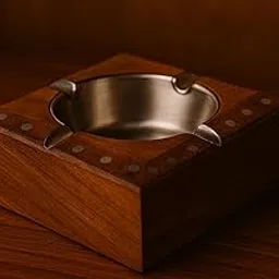 Handcrafted Wooden Ashtray with Stainless Steel Insert, Premium Wood Base, Modern Square Design, Metal Rivets image 1