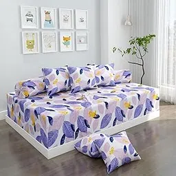 Super Soft Diwan Set Covers Cotton 8 Pieces Pure Cotton Designer Printed Standard Diwan Set (1 Single Bedsheet, 2 Bolster Covers, 5 Cushion Covers) (Multi Leaf)-picture-60
