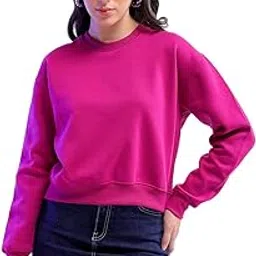 freehand Women Regular Fit Solid Crop Overhead Crewneck Sweatshirt-picture-28