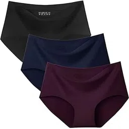 Women's Seamless Hipster Ice Silk Panty, Briefs Woman Seamless Underwear Panties Seamless String Panty (Pack of 3 - Multi Color) (Sizes S to XXL)-image-42