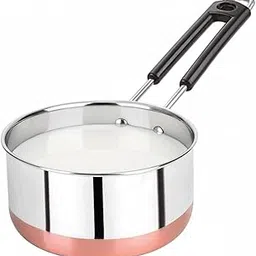Padchaaya Copper Bottom Sauce Pan Tea Maker Milk Coffee pan bhgoni Stainless Steel Sauce Pan with Handle, Flat Base, Tea Pan, Milk Pan Tapeli Patila, Pot (Copper- 1 L)-picture-59