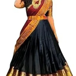 renvaani fashion Women's Indian Traditional Unstitched Kanjivaram Kanchipuram Silk Lehenga Choli Along With Dupatta Attach With Unstitch Blouse Piece, Half Saree (KH143 LAHENGA SAREE PLAIN BT MAROON)-picture-30