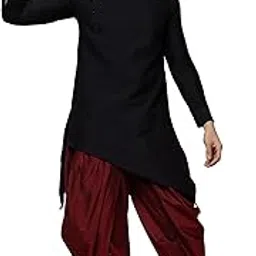 kisah Men's Kurta Dhoti Set, Black Cotton Blend, Solid Dyed Regular Fit Long Sleeves Mandarin Collar-picture-49
