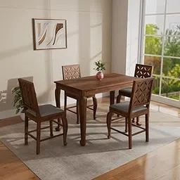 THE WOODEN CITY Sheesham Wood 4 Seater Dining Set | Table with Includes Cushion Chairs | Solid Wood Dining Table Set for Dining Room (Honey Cou, 4 Seater)-picture-21
