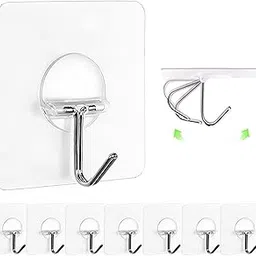 Adhesive Wall Hook 20 Pack,Wall Hooks For Hanging Strong,Heavy Duty Sticky Hooks For Hanging,Transparent Reusable Waterproof Adhesive Hooks - Stainless Steel image 1