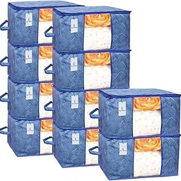 Kuber Industries Pack of 10 Rectangular Leheriya Design Underbed Bag|Storage Organiser|Blanket Cover|Extra Large Size, Pack of 10 (Royal Blue, Non-Woven)-picture-22