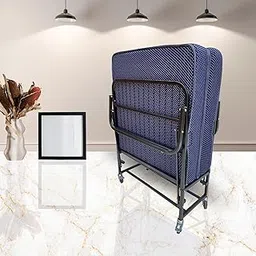 PALMEN Dura Folding Bed Single Size for Sleeping with 6-Inch Foldable Mattress and Dual Lockable Wheels 75x36 inch (Powder Coated Matte Black Finish)-picture-31