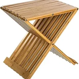 Inllex Fishbone Teak Side Table Foldable Garden Table Teak 40 x 32 x 50 cm (W x D x H) Outdoor Furniture Bamboo for Balcony, Patio, Conservatory, Garden-picture-14
