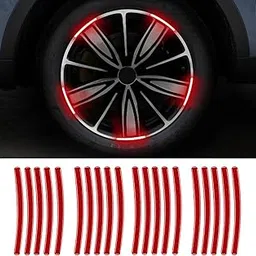 Mrs Fix® (Red) Night Reflective Car Wheel Safety Warning Stripe Decals Stickers Car Motorcycle Bike Wheel Stickers Decoration Compatible with B-eat-picture-27