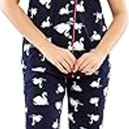 zeyo Women's Cotton Swan Printed Stylish Night Suit Set Of Shirt & Pajama Set 5611-picture-34