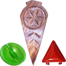 DailyHome Handmade Wooden Thekua Mould/Khajoor Sancha with Gujiya & Samosa Sancha for Festivals & Gifting-picture-11