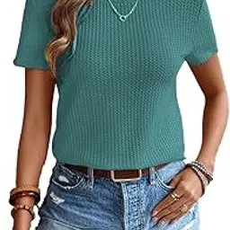 istyle can Women's Textured Short Sleeve T-Shirt, Round Neck, Regular Fit, Casual Summer Wear-picture-27