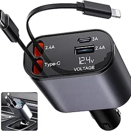 AUORITO 120W 4 in 1 Retractable Car Charger Fast Charge, Multi USB Car Charger Type C Adapter with Dual Ports, car mobile charger Compatible with Android Phones & iPhone 16/15/14/13/12/11 Pro Max,Ipad-image-31