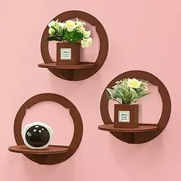 Brown Art SHOPPEE Cute Cat Face Wall Shelf, White, Set of 3, Floating Shelf, Practical & Decorative Shelf for Children's Room, Bathroom, Living Room, Bedroom (Brown)-picture-42