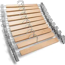 Wooden Hangers for Clothes Pack of 15| Wooden Hangers for Wardrobe | Metal Adjustable Non Slip Clips Grip |Slack Jacket Pant Shirt Clothes Scarf Saree Coat Trouser Dress Cloth Hanger-picture-23