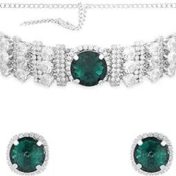 zaveri pearls Green Designer Stones & Austrian Diamonds Party Choker Necklace & Earring For Women-ZPFK16719-picture-26