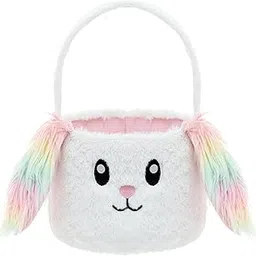 Foyftain Easter Bunny Basket for Kids – Perfect for Egg Hunts Easter Baskets for Girls & Boys Easter Basket Stuffers (White-Rainbow Ear)-picture-30