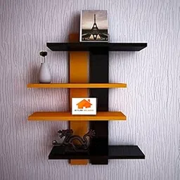 Stylish Art Maker Wooden Floating Wall Shelves Decorative Display for Bedroom & Living Room Book Rack (Orange&Black)-image-86