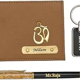 celed Celedhub Personalized Wallet, Keychain & Pen Combo | Custom Name Gift Set for Men (Tan)-picture-30