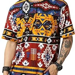 rodzen Men's Cotton Round Neck Half Sleeve Oversized All Printed T-Shirt-picture-42