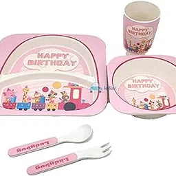 FunBlast Bamboo Fibre Kids Crockery Set Dining Set - Feeding Set for Babies, New Born Baby Utensils and Dishes Kids, Infant - Multi Color-picture-52